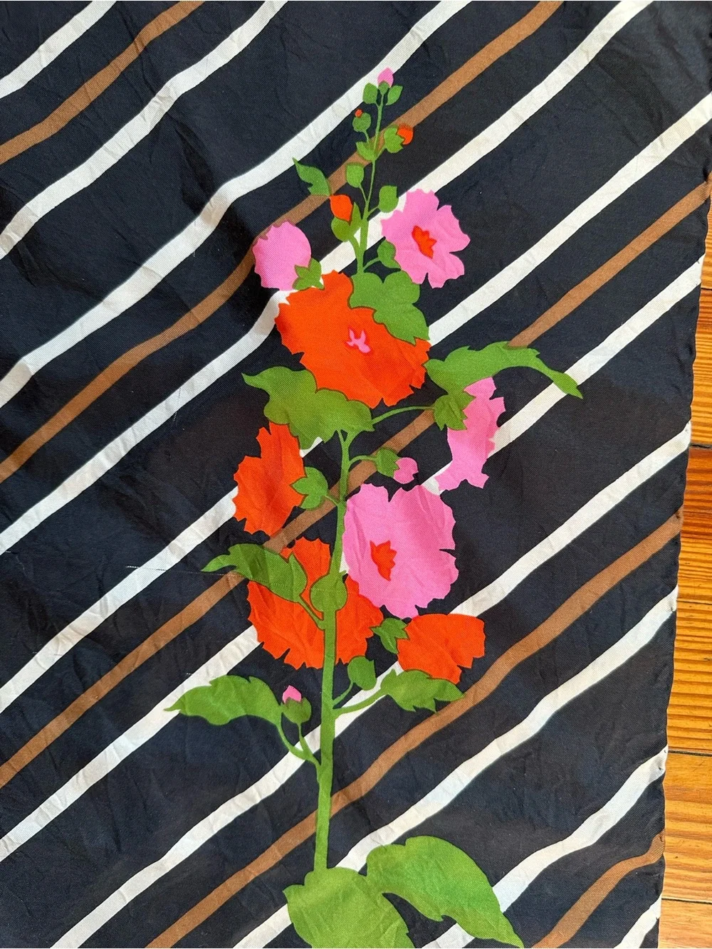 Vintage Christian Dior Silk Scarf Made in Italy Striped Flowers